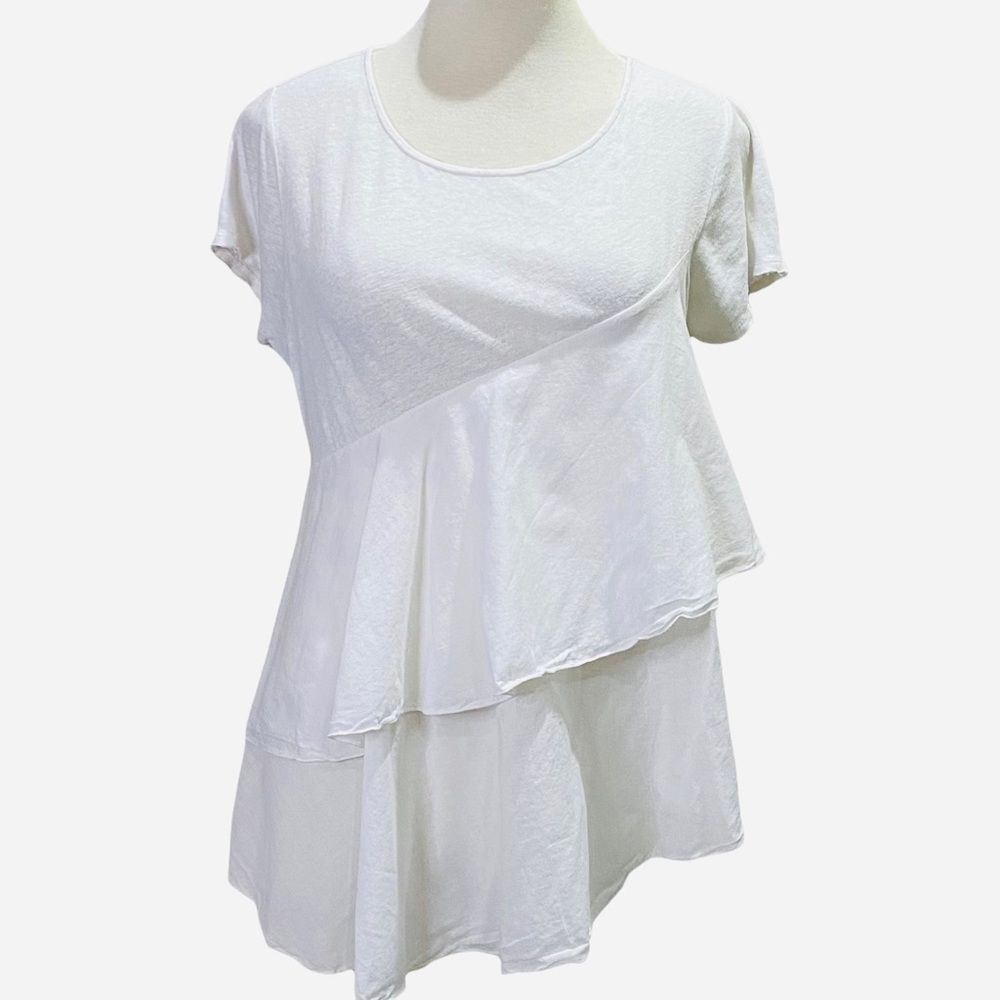 Meadow Rue White Tiered Ruffle Linen Blend Top Size XS Oversized 20" P2P